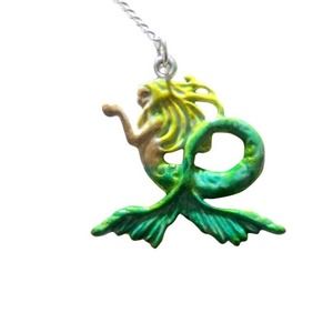 Painted swimming mermaid necklace  1695